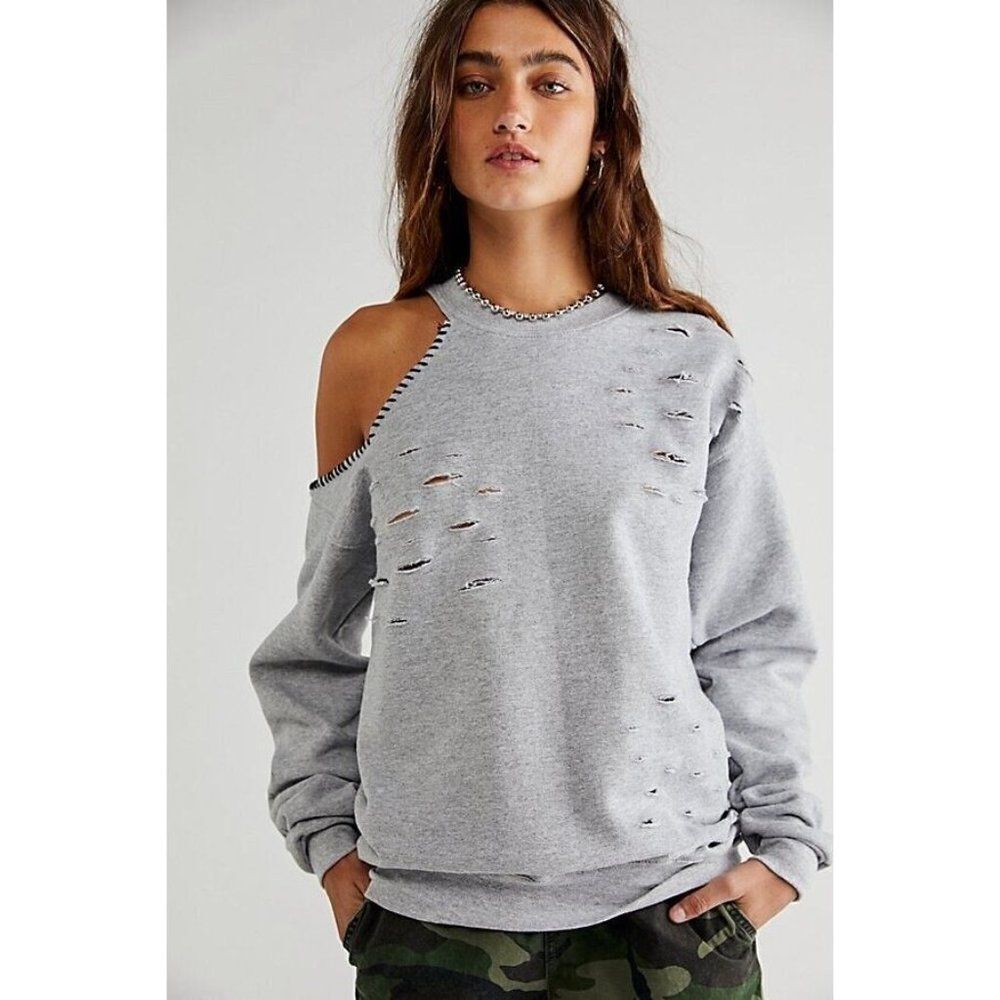 NWT FREE PEOPLE X TRICIA FIX Sz S CUTOUT SWEATSHIRT IN BLACK - Picture 5 of 5